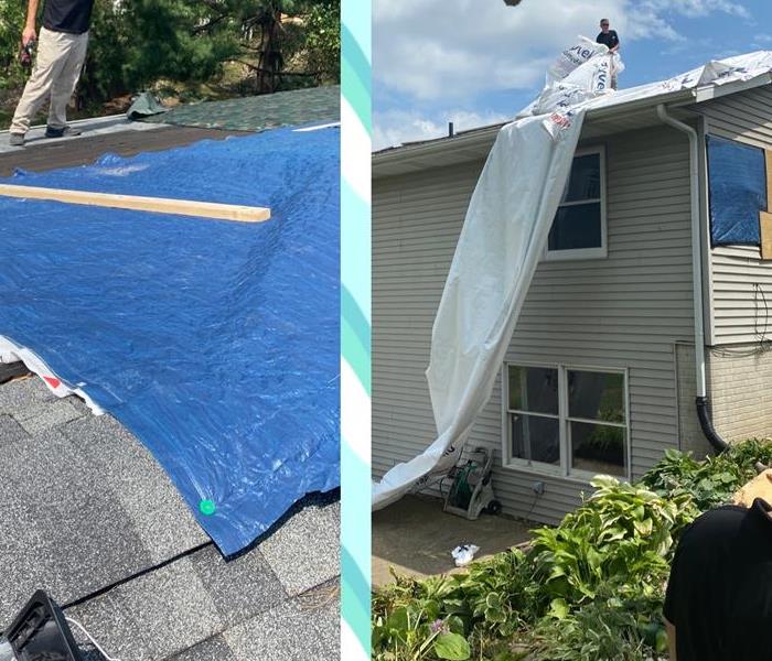 SERVPRO of Greater Boulder crews help protect a damaged roof with a tarp
